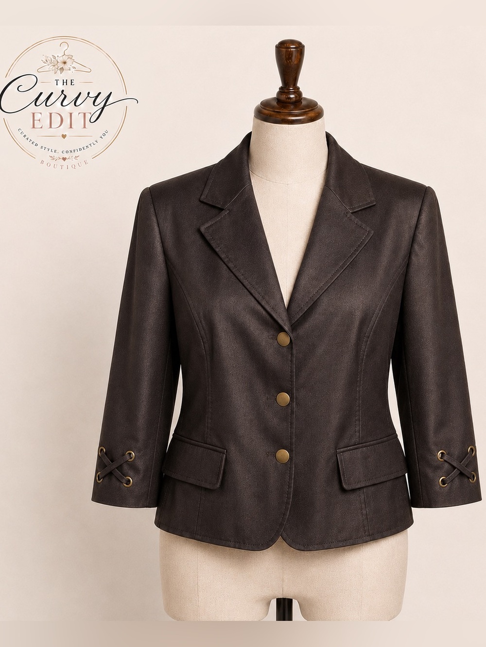 Vintage Isabella Suits Chocolate Brown Blazer14 Lace Up Cuff Tailored Jacket Y2K